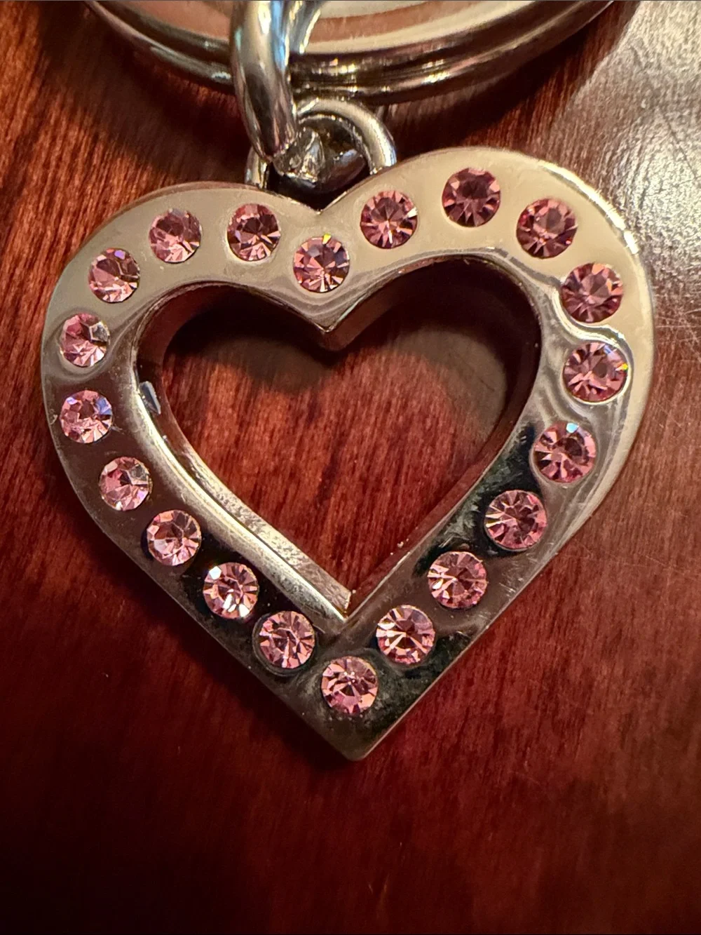 Coach Silver-Tone Key Ring with Pink Rhinestones